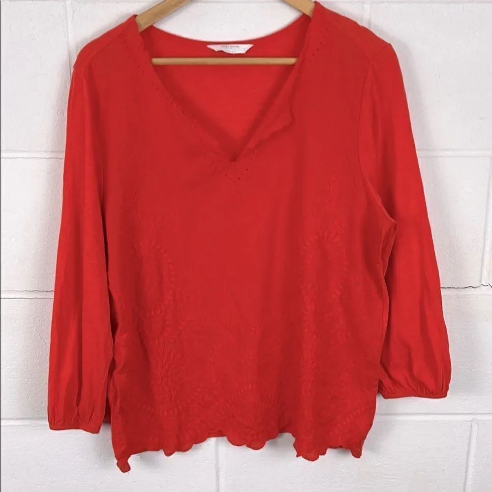 Lucky Brand v-neck linen blend embroidered blouse